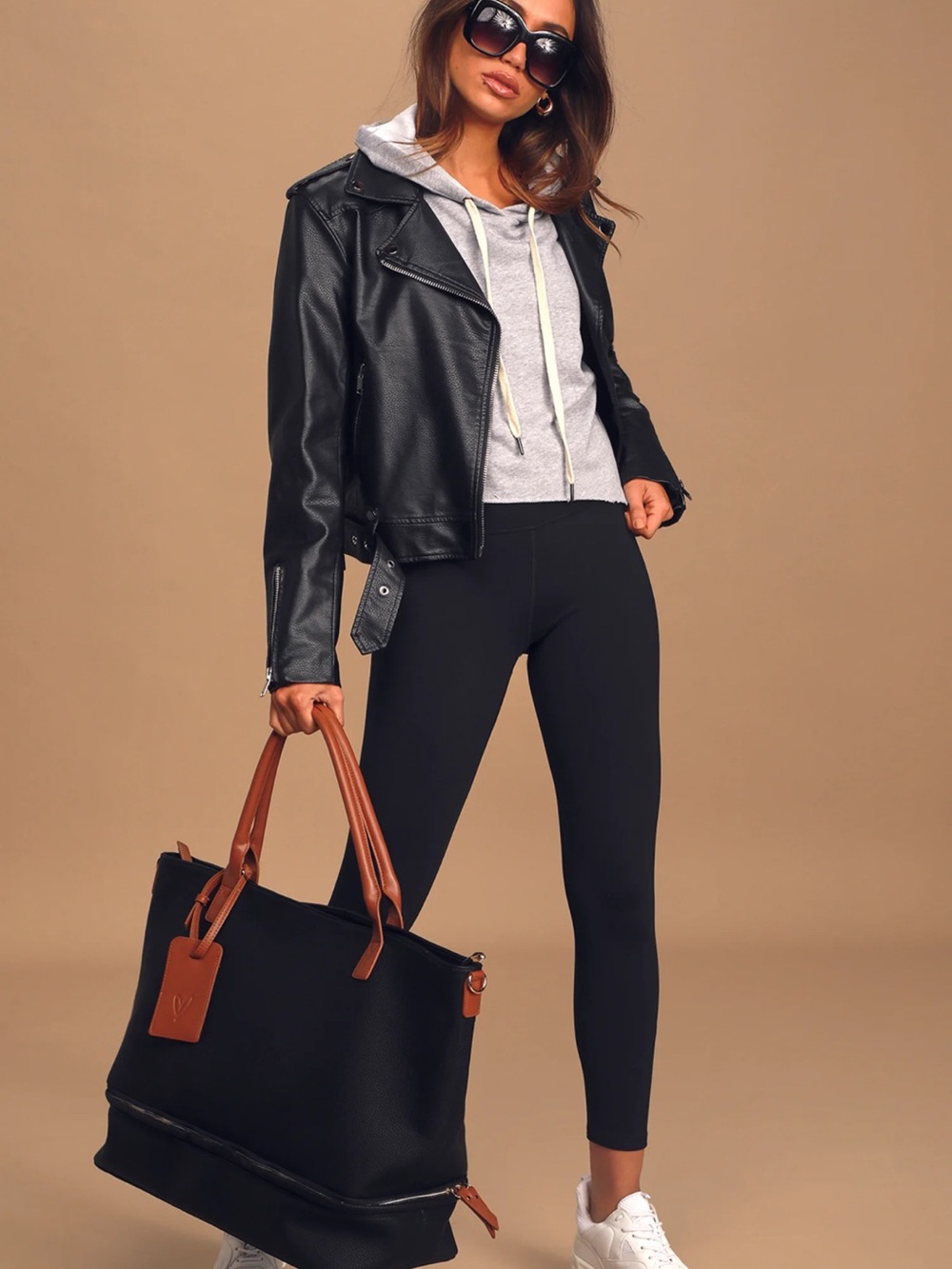 Lulus Weekend Traveler Black and Cognac Tote Bag